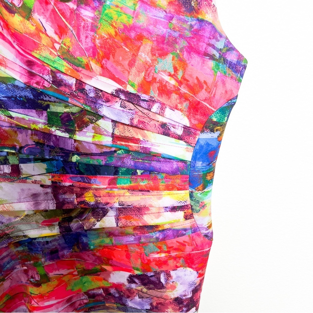 Joseph Ribkoff Abstract Rouched Dress sleeveless colorful keyhole ruched size 10 - Picture 3 of 7